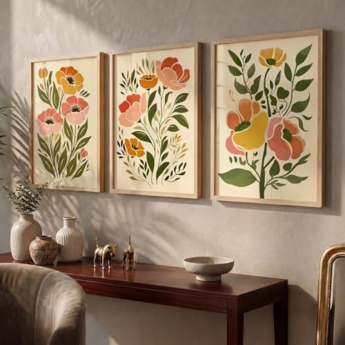 Image of kotart Botanical Art Home Decoration Painting | Floral Paintings With Frame For Living Room Bed Room Hotel Wall Decor Digital Reprint Set of 3 (20x30 Inch)