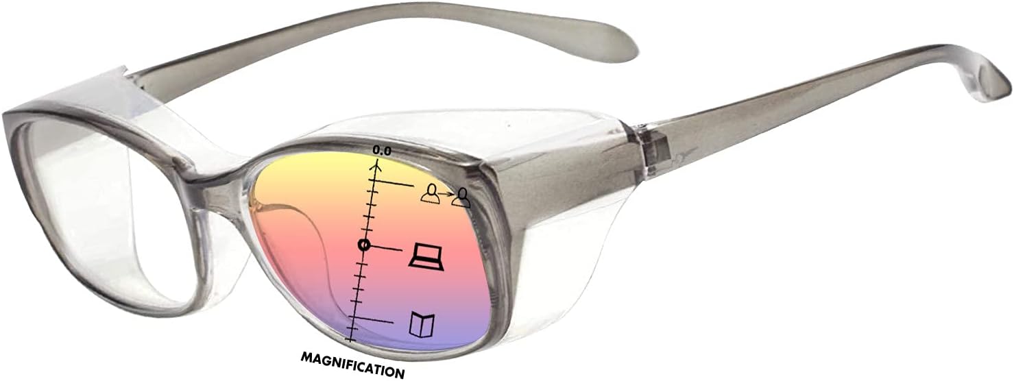 Dollger Safety Glasses with Readers 1.5 2.0 1.0 Progressive Multifocus Anti Fog and Blue Light Blocking Reading Glasses