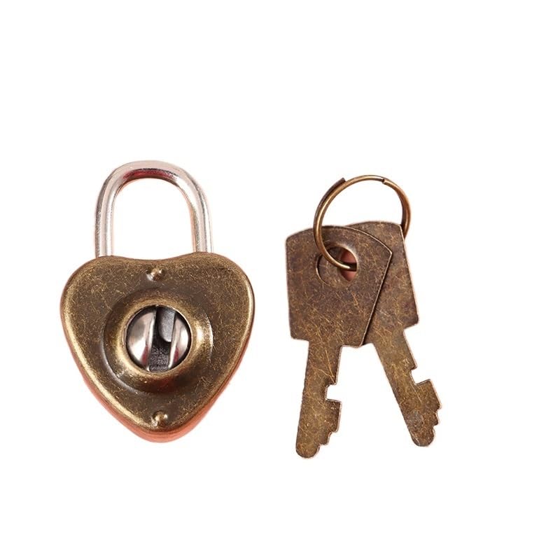 1 Juego de mini candados con forma de corazón for equipaje, cerraduras con llave for viajes, bodas, joyeros, diarios, libros, maletas.(Bronze)