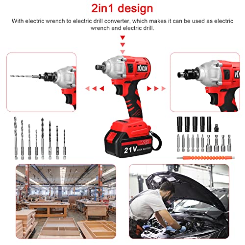 XiaoXIN Haushalt 2in1 21V Bohrmaschine Elektrischer Schraubenschlüssel Set Drehwege Einstellung Hohes Drehmoment… – Bild 4