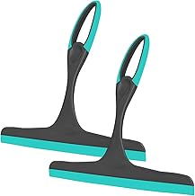Window Squeegee Shower Cleaner Scraper (Pack of 2) | Handheld Shower, Car Windows Squeegee Glass Cleaning (Grey/Turquoise) with Rubber Blade | Window Squeegees for Mirrors & Tiles