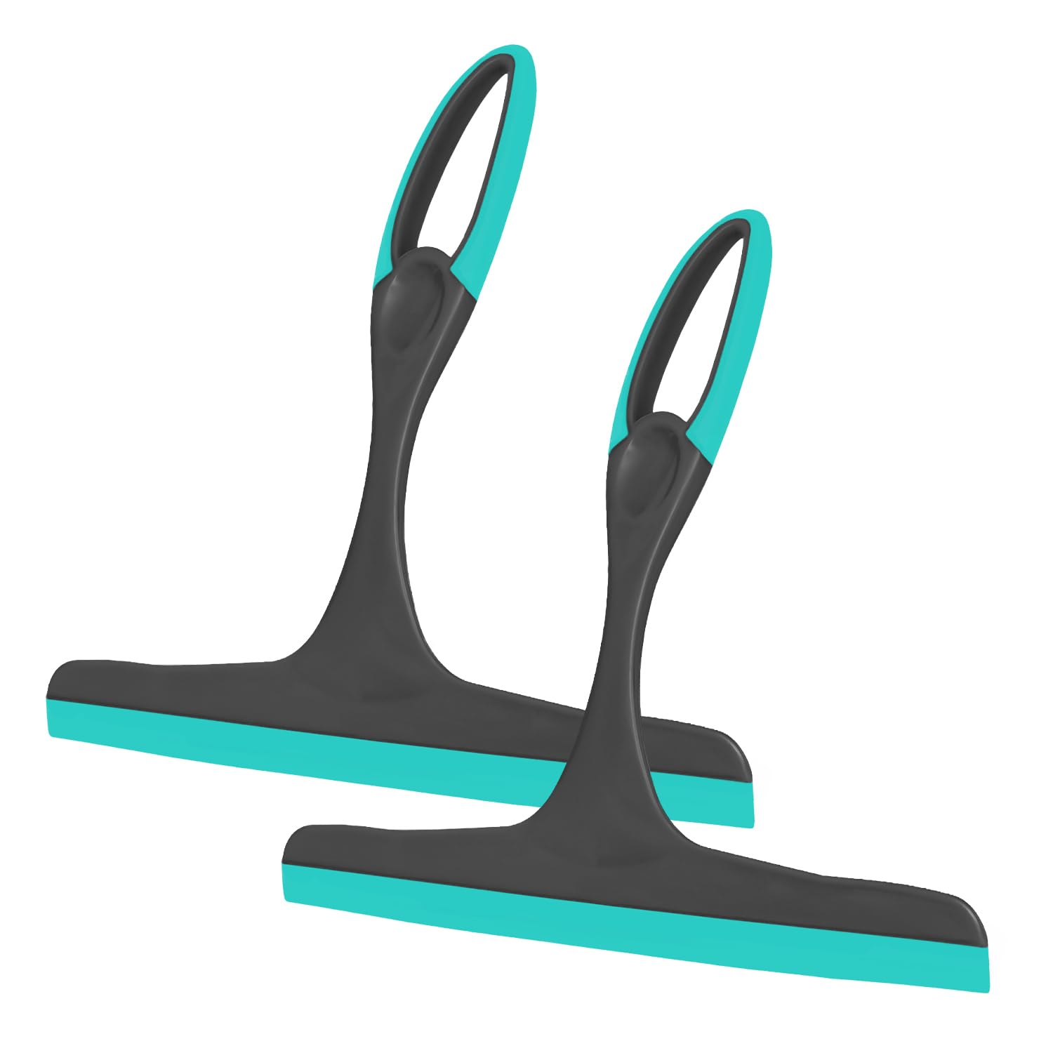 Flatro Grey Window Squeegee Shower Cleaner Scraper (Pack Of 2) | Handheld Shower, Car Windows Squeegee Glass Cleaning (Grey/Turquoise) With Rubber Blade | Window Squeegees For Mirrors & Tiles