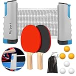 FBSPORT Table Tennis Set, Ping Pong Bats Set with 2 Paddles, 1 Retractable Net, 6 Balls, 1 Carrying Bag, for Trainer Adults Families Indoor Outdoor