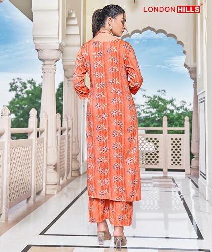 Image of London Hills Women Printed Kurta with Pant Salwar Suit Set || Plazo Kurti Cotton Set