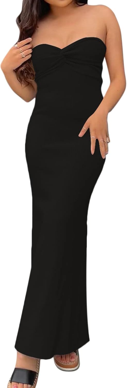 NUFIWI Womens Sexy Knitted Cut Out Spaghetti Strap Long Dresses Halter Neck Backless Maxi Dress Club Party Y2K Streetwear