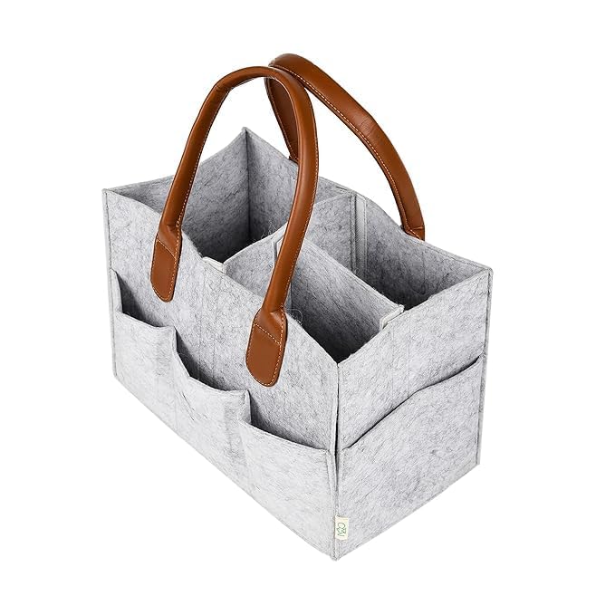 Cute Diaper Baby Products Caddy Bag For Smart Mothers Baby Diaper Caddy Organizers Baby Wipes Felt Storage, Nursery, Foldable And Portable (Large||Light Grey)-image-31