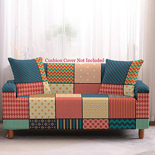 Image of House of Quirk Big Elasticity Polyester Blend Mandala Print Universal Single Seater Sofa Cover (Orange /Blue, 90-145cm)
