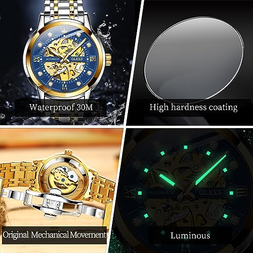 OLEVS Mens Automatic Watch Skeleton Diamond Luxury Mechanical Self Winding Dress Business Wrist Watch Waterproof Luminous - Image 5
