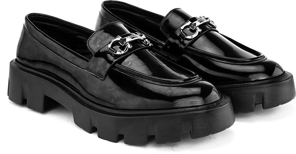 Men’s Leather Chunky Loafers with Metal Chain Detail Slip On Design Comfortable Durable Sole Footwear-image-41