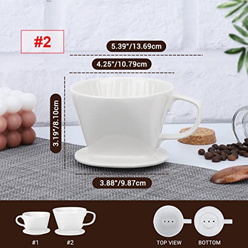 Image of Segarty Pour Over Coffee Maker, Single Cup White Ceramic Coffee Dripper, Size No.2 Reusable Filter Cone Drip Holder Slow Brewer with 3 Holes Flat Bottom for Home, Office, Travel, Camping