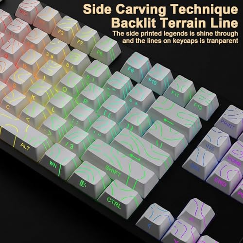 Image of ZORBES130-Key Custom Topographic Keycaps, Fashion Contour Line Design, Minimalist Line Backlit Mechanical Keyboard Gaming Keboard Keycap Set, White