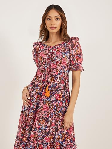 Image of Miss Chase Women's Round Neck Cap Sleeves Lace Knee -Long Skater Dress