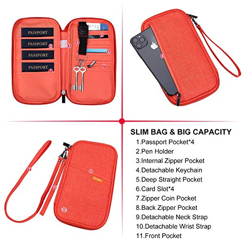 Image of RFID Family Passport Wallet Holder Waterproof, Travel Document Organizer Credit Card Clutch Bag for Men Women, RFID Orange, L, Stylish
