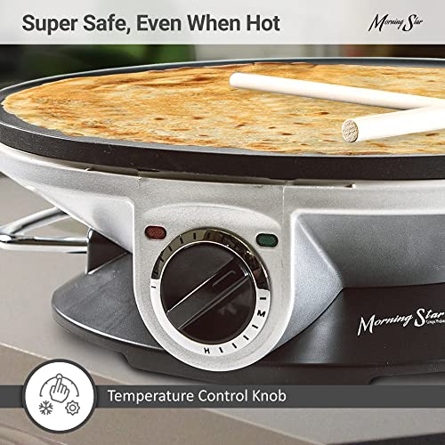 Morning Star Electric Crepe Maker Machine With 13-Inch Non-Stick Griddle Ideal For Pancakes, Eggs, Tortillas, & Lefse With Batter Spreader And Attached Handle Crepes Maker #TOP6
