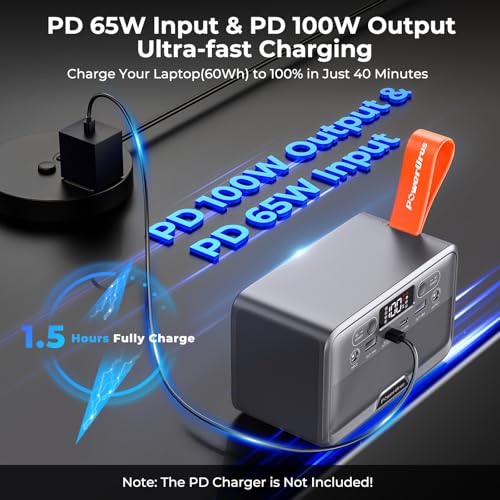 Portable Power Station, PowerUrus 28,000mAh Solar Power Bank, LiFePO4 Battery Backup with 100W/110V AC Outlet, DC & PD Fast Charging, Samll Generator for Dash Cam, Home, Camping, Office, TSA Approved by PowerUrus - Used condition - Image 5