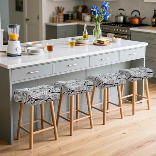 Image of Waterproof Bar Stool Covers Rectangle Set of 4 Stretchable Patterned Seat Covers for Backless Barstools Washable