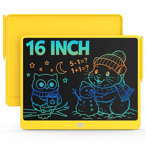 Image of Bravokids 16 Inch LCD Writing Tablet for 3-8 Year Olds - Electronic Drawing Pad and Doodle Board as Educational Birthday Gifts for Girls and Boys (Yellow)