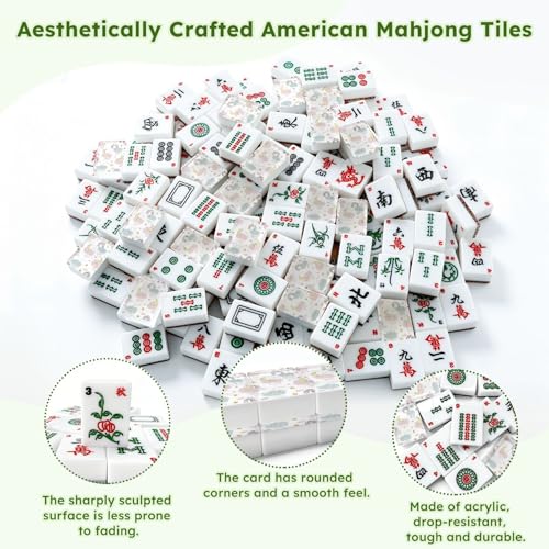 Juego de Mahjong Americano con 166 fichas acrílicas y bolsa miniatura 6