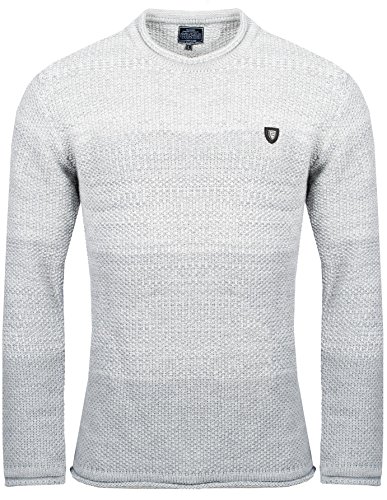 Karl´s People Elegante jersey de punto grueso para hombre, cuello redondo, jersey de invierno con bloques de color, gris, L