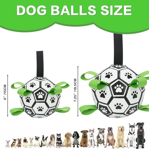 Image of Dog Toys Balls, Dog Soccer Ball with Straps, Dog Birthday Gifts, Durable Balls for Small Medium Pet, Puppy Outdoor Toy, Pet Training Soccer Ball, World Cup Soccer (7.25 Inch)