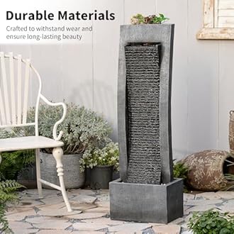 Water Fountain Outdoor Freestanding Fountains Indoor Waterfall Floor Standing Water Fountains for Garden, Patio, 49.2 Inches Tall with LED Lights, Pump, Natural Stones