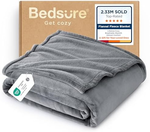 Bedsure GentleSoft Fleece Throw Blanket for Couch Grey - Lightwei...