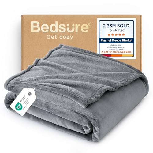 Bedsure GentleSoft Fleece Throw Blanket for Couch Grey - Lightweight Plush Fuzzy Cozy Soft Blankets...