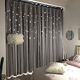 Unistar Lot de 2 Rideaux occultants à Double Couche avec découpes en Forme d'étoiles pour Chambre à Coucher, Chambre de Fille, Enfant, décoration Murale, 132 x 160 cm (l x L), Gris
