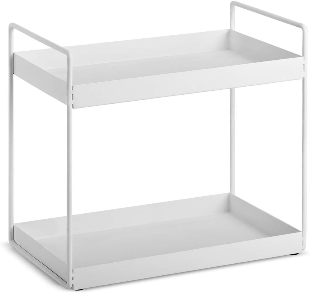 2-Tier Bathroom Countertop Organizer Vanity Tray Cosmetic & Makeup Storage Kitchen Spice Rack Standing Shelf, White