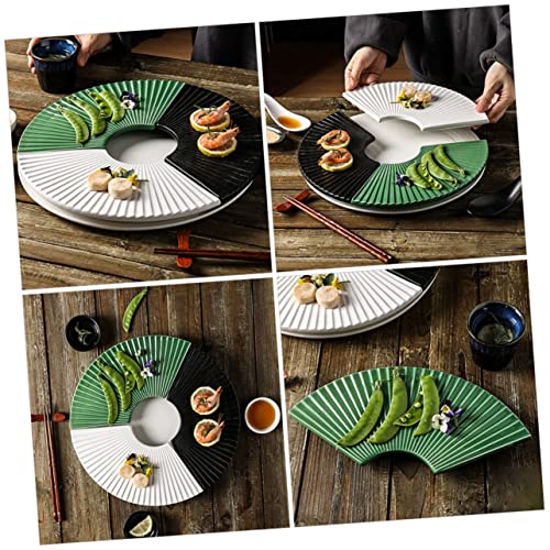 Plato Cerámico Japonés para Sushi Estilo Abanico Verde miniatura 3