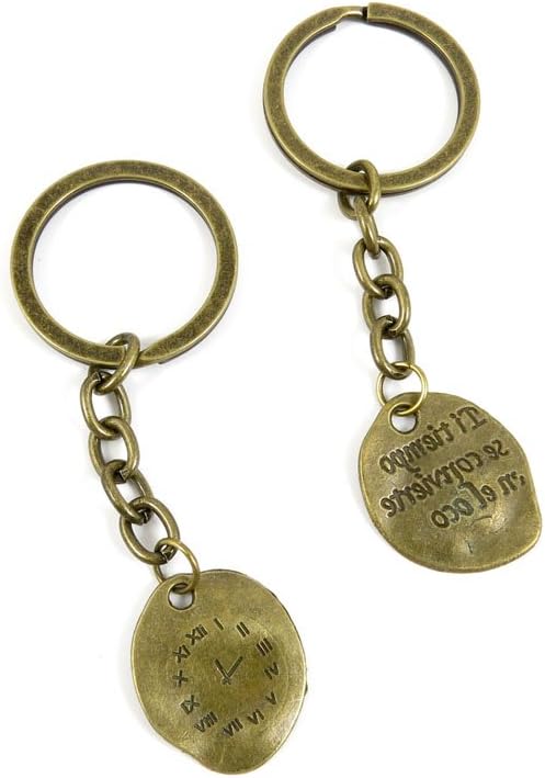Antique Bronze Keychain Key Chain Tags Keyring Ring Jewelry Making Charms Supplies KC0455 Irregular Clock