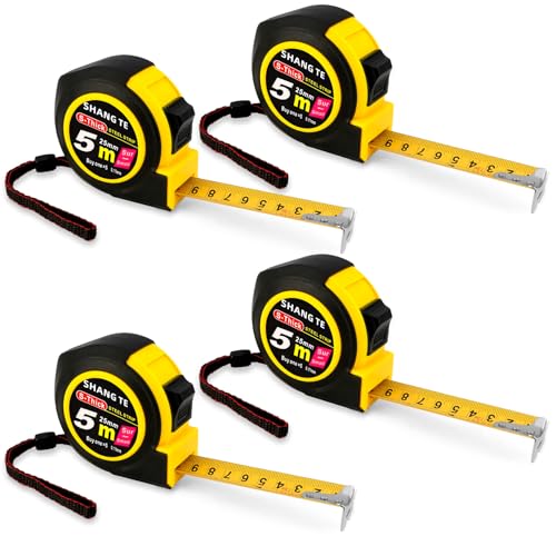 テープメジャー(16フィート)読みやすいデジタル格納式スチールメジャー4個パック 16フィート 高耐久メーター巻尺 分数付き ホームカーペンター 職人 ラインマンメジャーツール Cinta Metrica