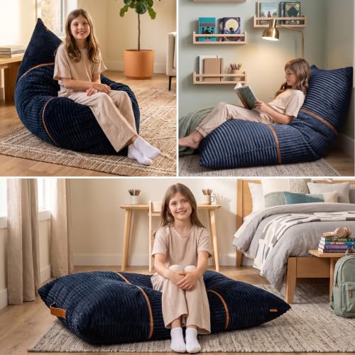 Image of Big Joe Turnabout 3-in-1 Convertible Kids Bean Bag Chair, Midnight Blue