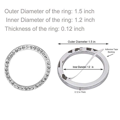 6 Pcs Car Crystal Rhinestone Ring, Bling Silver Sticker Emblem Ring, Sparkly Car Interior Accessory Decoration Ring For Auto Engine Ignition Button Key & Knobs, Unique Gift (Silver) #TOP1