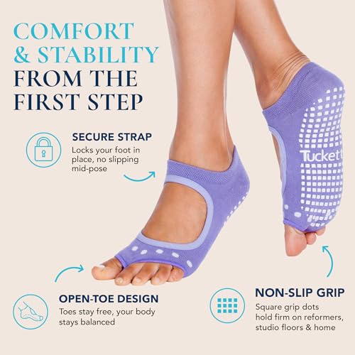 Image of Tucketts Allegro Toeless Pilates Socks with Grips for Women, Non-Slip Open-Toe Grip Socks, Yoga, Barre, Dance, Reformer, Home