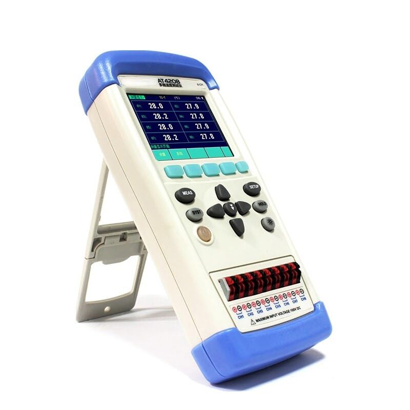 AT4204 Handheld 2/4/8 Channel Thermocouple Temperature Data Logger - 100ms Scan, Wide -200°C to 1300°C Range, High/Low Alarm, Backlit LCD, 0.2% Accuracy Multi-Point Industrial Monitoring
