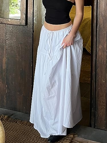 Women's Bohemian Long Skirts Vintage Y2k Ruffle Maxi Elastic High Waist A-Line Tiered Skirts Beachwear4