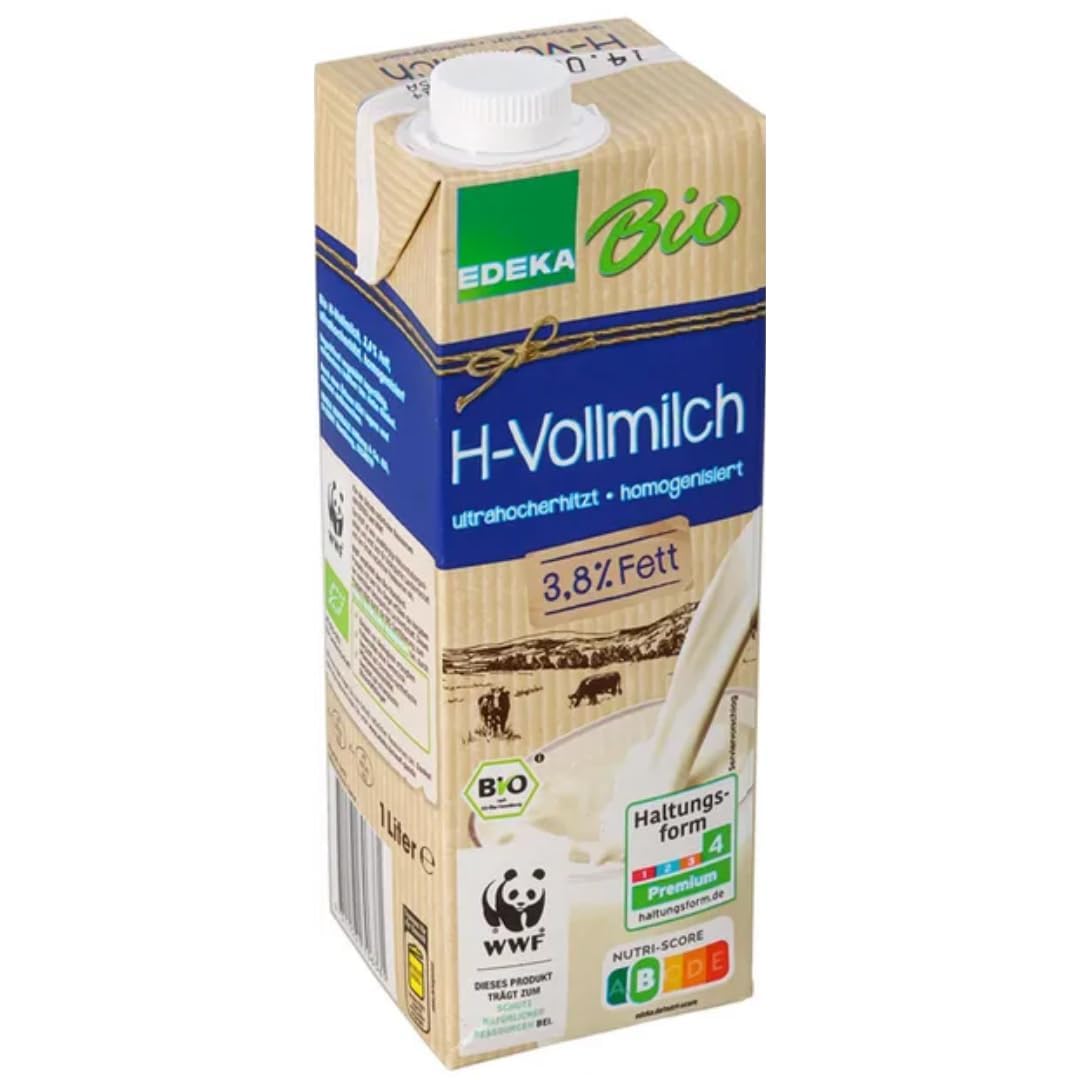Milch H-Vollmilch 3,8% Fett, Haltbare Milch,je 1 Liter, 24 Stück mit pufai Grocery