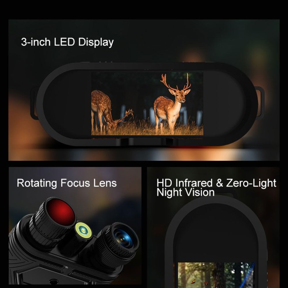 Prismáticos de visión nocturna, prismáticos digitales 4K, pantalla de 3 pulgadas, batería de 5000 mAh, visión amplia de 120° para caza de vida silvestre, camping