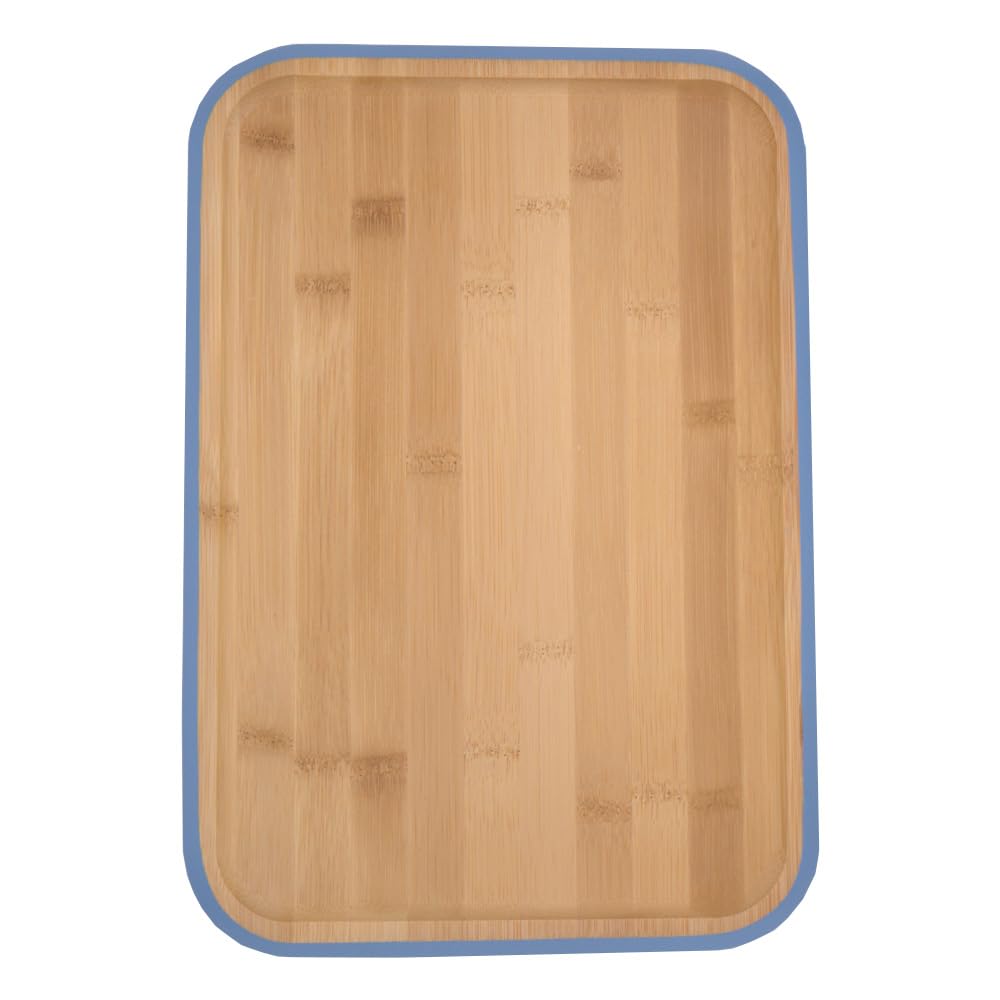 Tessie&Jessie Bamboo Serving Tray with Colored Edge Fruit Platters Dinner Plates Seasoning Mats Farmhouse Charm Everyday Meals Coffee Wine Charcuterie Snacks Trays for Kitchen(14.1" x 9.8")