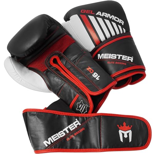 Guantes de boxeo Meister de cuero de grano completo de 16oz con armadura de gel de alta calidad 4