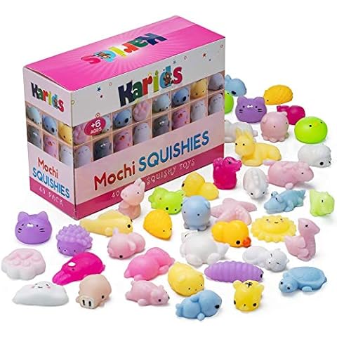 Mini Animal Squishy Pack - 40 Pieces Random Mochi Squishies Party Favor Fidget Toys for Kids - Cute and Soft Squeezable Stress Reliever for Children -party bag toys- party bag fillers for kids Cover