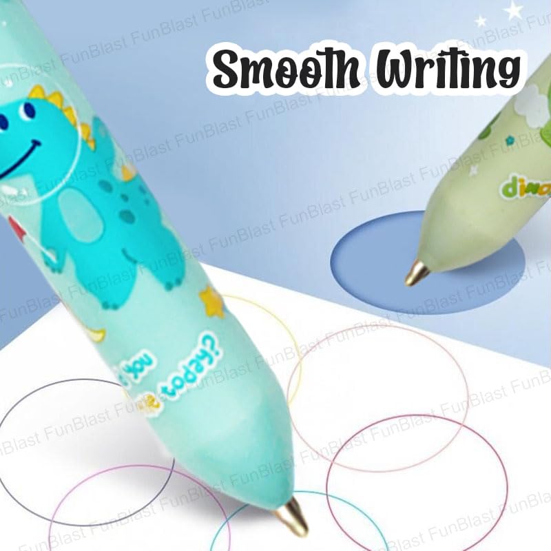 Image of FunBlast 10 In 1 Ball Pens for Writing, Cartoon Design Lightweight Ball Pen with Comfortable Grip for Extra Smooth Writing, Stationery for School & Office, Birthday Return Gift (Dinosaur)