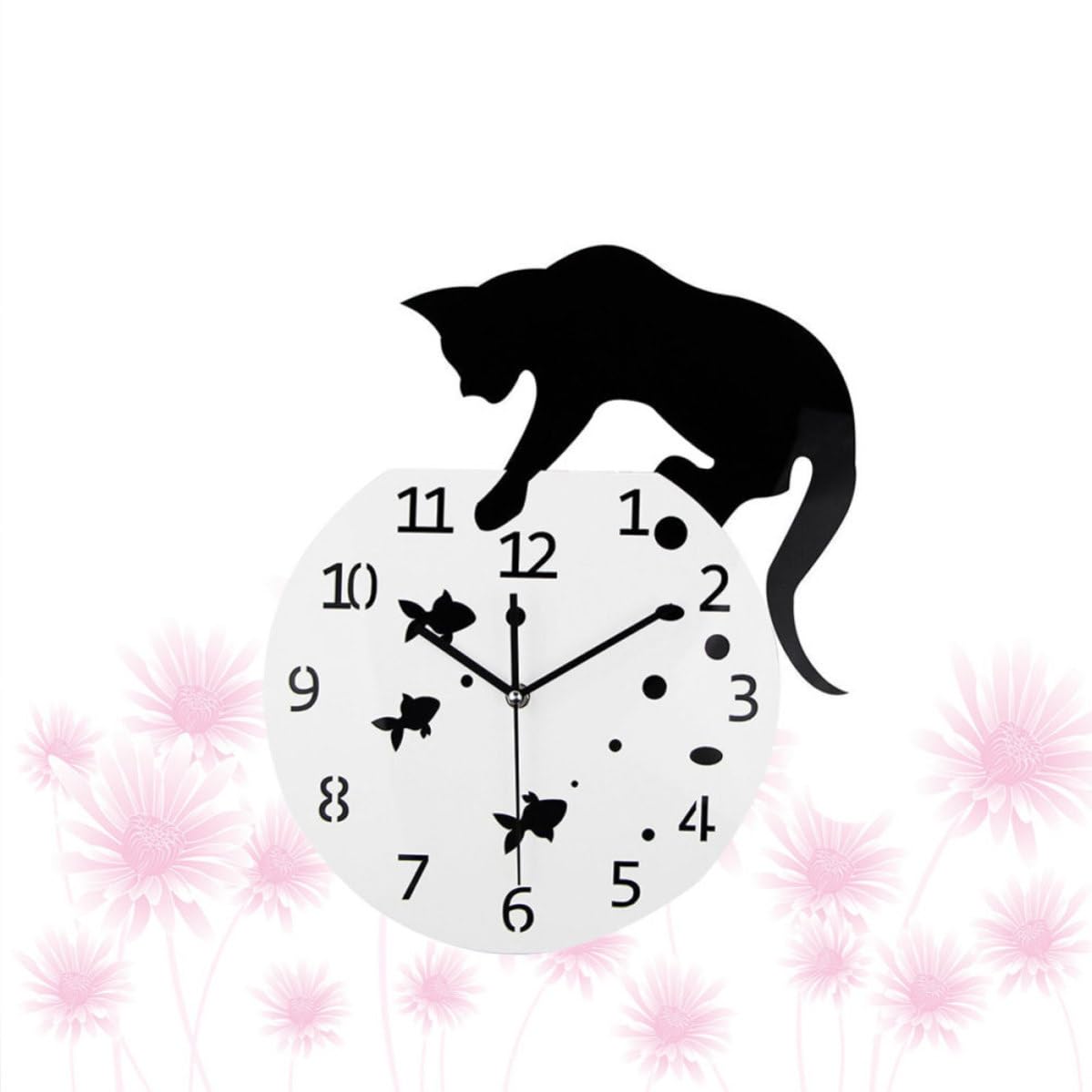 Toyvian Reloj de Pared de Acrílico Reloj de Pared Silencioso Creativo de Cuarzo Diseño de Gato y Pecera para Colgar sin Batería para Oficina y Café