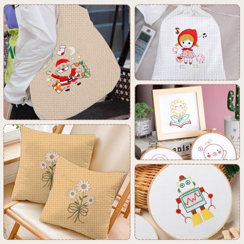 Image of 8 Sheets 8 Colors Aida Cloth 14 Count Cross Stitch Fabric, Pre-Cut Squares Fabric for Craft Embroidery, Handmade Needlework, DIY Handicrafts (Natural, 5.9x5.9 Inch)