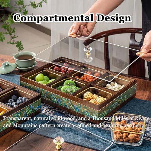 Boîte à fruits secs divisée en bois avec couvercle – Plateau à bonbons à 4/6 compartiments et couvercle en verre acrylique pour noix et fruits secs