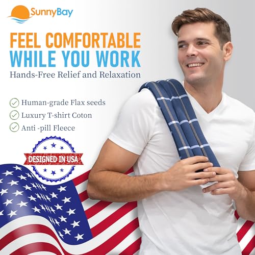 Image of SunnyBay Microwave Heating Pad, 26 inch Long Microwavable Neck Wrap & Heat Pack for Moist Hot Therapy, Heated Neck Warmer for Neck, Shoulder & Back Pain Relief, Flaxseed Filling, 26x6, Ocean Blue