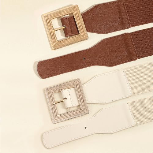 YOU&M Women's Stretch Corset Waist Belts Elastic Wide Boho Cinch Corset with Large Gold Square Buckle for Dress4