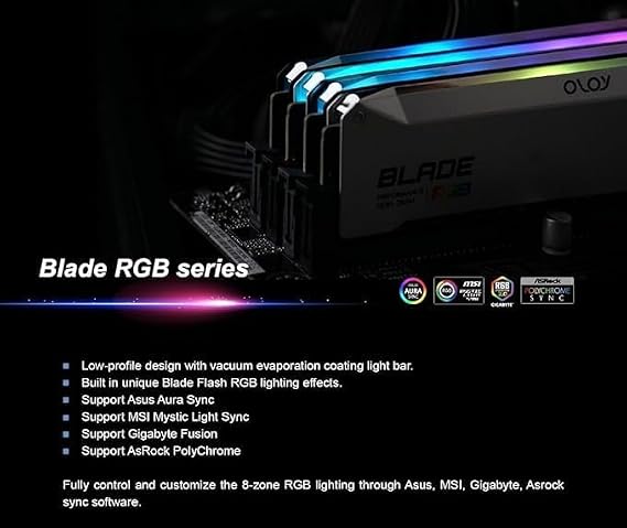 OLOy DDR4 RAM 32GB (2x16GB) Black Hairline Blade RGB 2666 MHz CL19 1.2V 288-Pin Desktop UDIMM (MD4U1626190BRKDA)