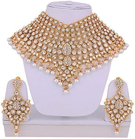 Aheli Bollywood Style Indian Bridal Choker Necklace Matha Patti Nose Ring Haath Phool Wedding Fashion Bharatanatyam jewellery set Gift for Women - Image 5